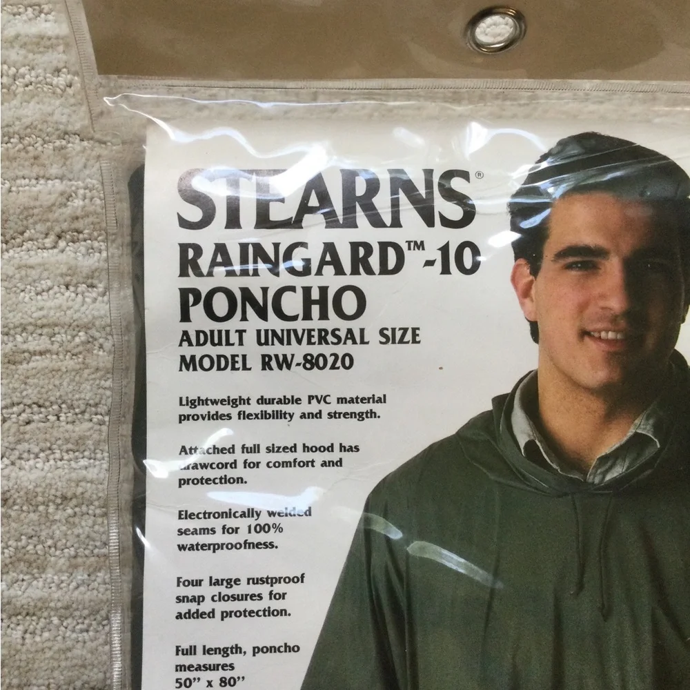 NWT Stearns RainGard Rain Poncho Hooded Jacket Waterproof in Green OSFM